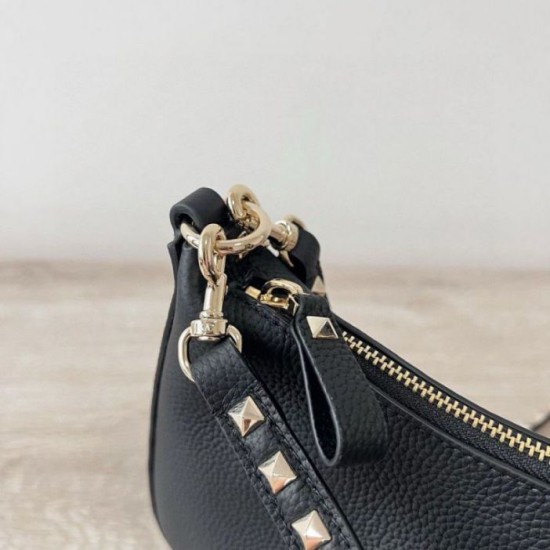 Replica Valentino Rockstud Small Hobo Bag Black Grainy Calfskin Fake Valentino Rockstud Small Hobo Bag Black Grainy Calfskin Replica