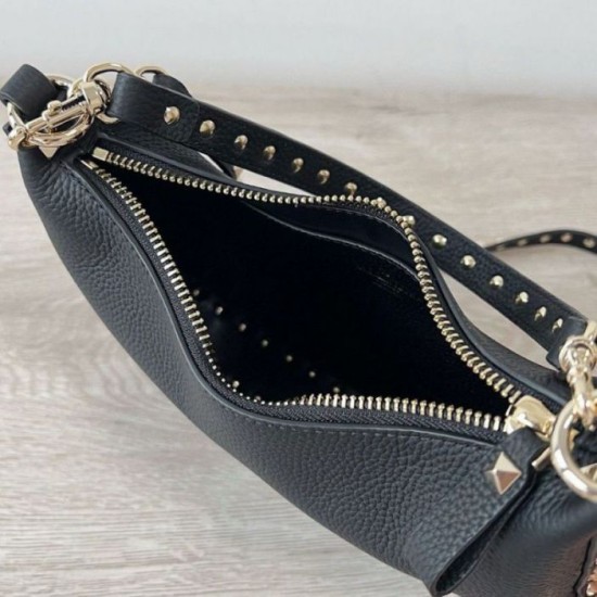 Replica Valentino Rockstud Small Hobo Bag Black Grainy Calfskin Fake Valentino Rockstud Small Hobo Bag Black Grainy Calfskin Replica