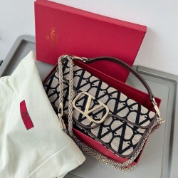 Fake Valentino Large Loco Shoulder Bag Black Toile Iconographe Replica