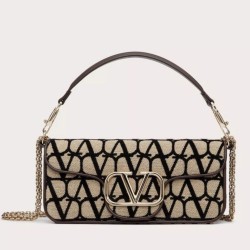 Fake Valentino Large Loco Shoulder Bag Black Toile Iconographe Replica