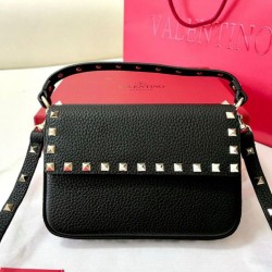 Fake Valentino Rockstud Pouch Bag Black Grained  Replica
