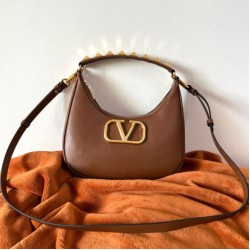 Replica Valentino Stud Sign Hobo Bag Dark Brown Calfskin