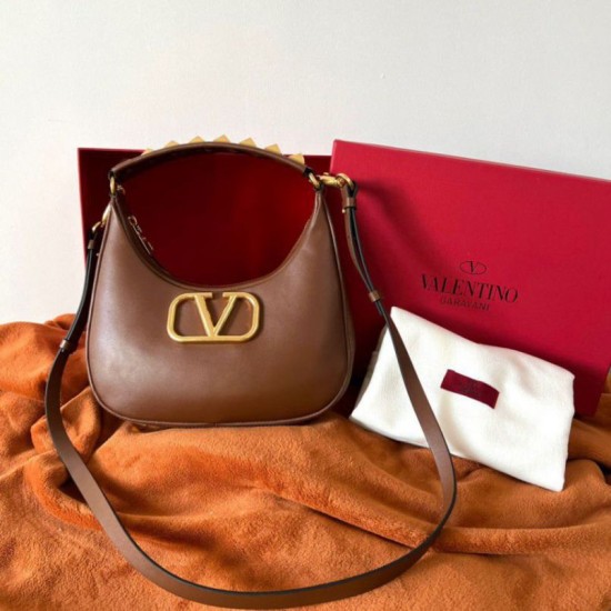 Replica Valentino Stud Sign Hobo Bag Dark Brown Calfskin Replica Valentino Stud Sign Hobo Bag Dark Brown Calfskin
