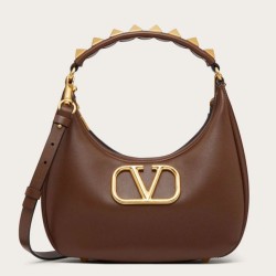 Replica Valentino Stud Sign Hobo Bag Dark Brown Calfskin