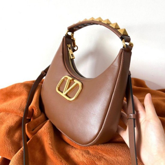 Replica Valentino Stud Sign Hobo Bag Dark Brown Calfskin Replica Valentino Stud Sign Hobo Bag Dark Brown Calfskin