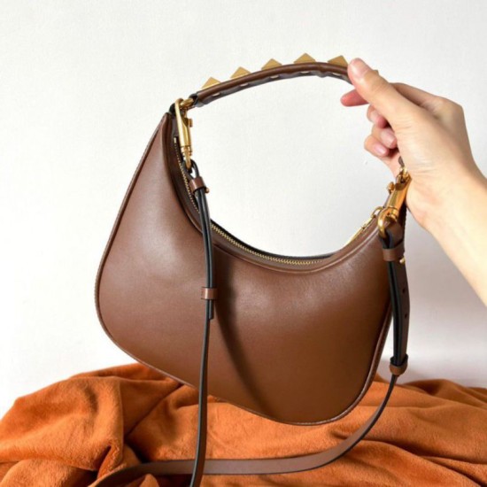 Replica Valentino Stud Sign Hobo Bag Dark Brown Calfskin Replica Valentino Stud Sign Hobo Bag Dark Brown Calfskin