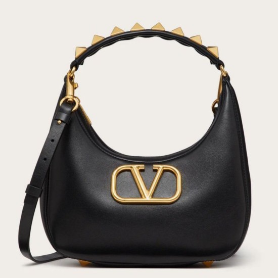 Fake Valentino Stud Sign Hobo Bag Black Calfskin Replica Replica Valentino Stud Sign Hobo Bag Black Calfskin