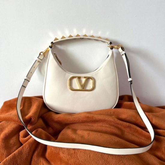 Replica Valentino Stud Sign Hobo Bag White Calfskin Replica Valentino Stud Sign Hobo Bag White Calfskin