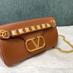 Replica Valentino Stud Sign Shoulder Bag Brown Nappa 