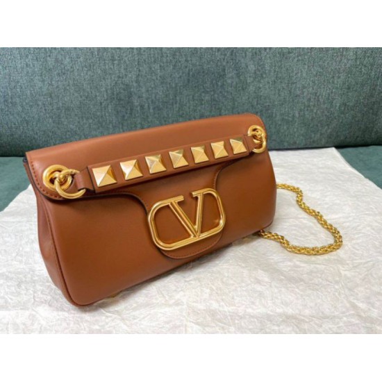 Replica Valentino Stud Sign Shoulder Bag Brown Nappa Replica Valentino Stud Sign Shoulder Bag Brown Nappa