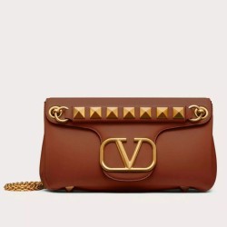 Replica Valentino Stud Sign Shoulder Bag Brown Nappa 