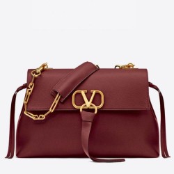 Replica Valentino Medium VRing Chain Bag Bordeaux Grainy Calfskin
