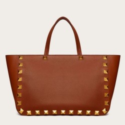 Fake Valentino Roman Stud Tote Bag Brown Grainy Calfskin Replica