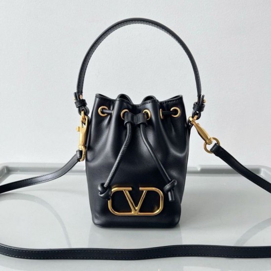 Fake Valentino VLogo Signature Mini Bucket Bag Black Calfskin Replica Replica Valentino VLogo Signature Mini Bucket Bag Black Calfskin