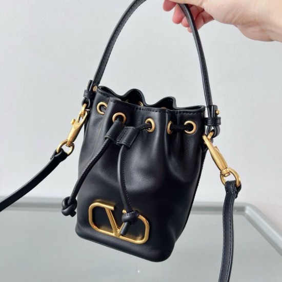 Fake Valentino VLogo Signature Mini Bucket Bag Black Calfskin Replica Replica Valentino VLogo Signature Mini Bucket Bag Black Calfskin