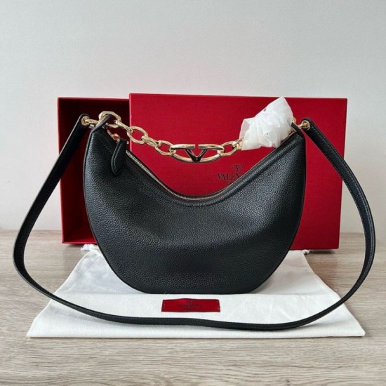 Replica Valentino VLogo Moon Small Hobo Bag with Chain Black Replica Valentino VLogo Moon Small Hobo Bag with Chain Black