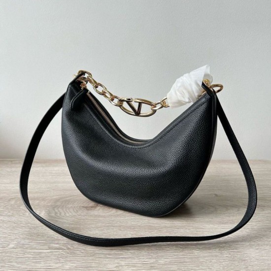 Replica Valentino VLogo Moon Small Hobo Bag with Chain Black Replica Valentino VLogo Moon Small Hobo Bag with Chain Black
