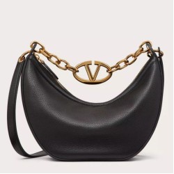 Replica Valentino VLogo Moon Small Hobo Bag with Chain Black 