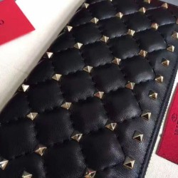 Replica Valentino Rockstud Spike Zip Wallet Noir Lambskin