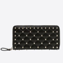 Replica Valentino Rockstud Spike Zip Wallet Noir Lambskin
