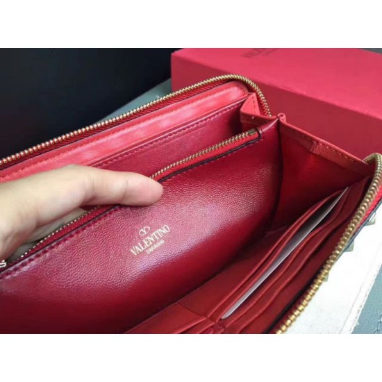Replica Valentino Rockstud Spike Zip Wallet Red Lambskin Fake Valentino Rockstud Spike Zip Wallet Red Lambskin Replica