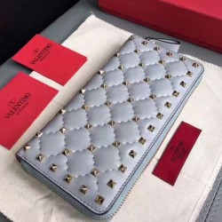 Replica Valentino Rockstud Spike Zip Wallet Sky Blue Lambskin