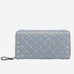 Replica Valentino Rockstud Spike Zip Wallet Sky Blue Lambskin