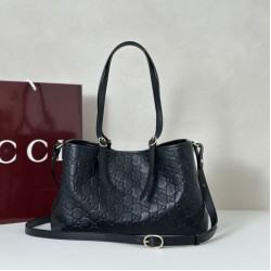 Replica Gucci 815214 GG Emblem medium tote bag Embossing Leather Black