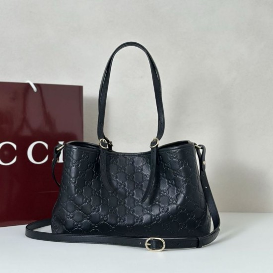 Replica Gucci 815214 GG Emblem medium tote bag Embossing Leather Black