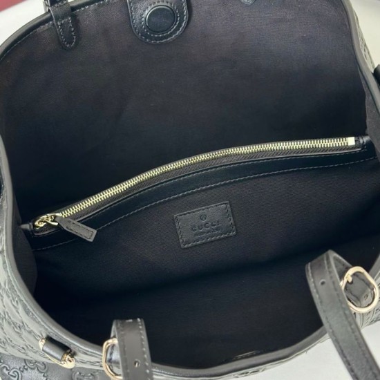Replica Gucci 815214 GG Emblem medium tote bag Embossing Leather Black