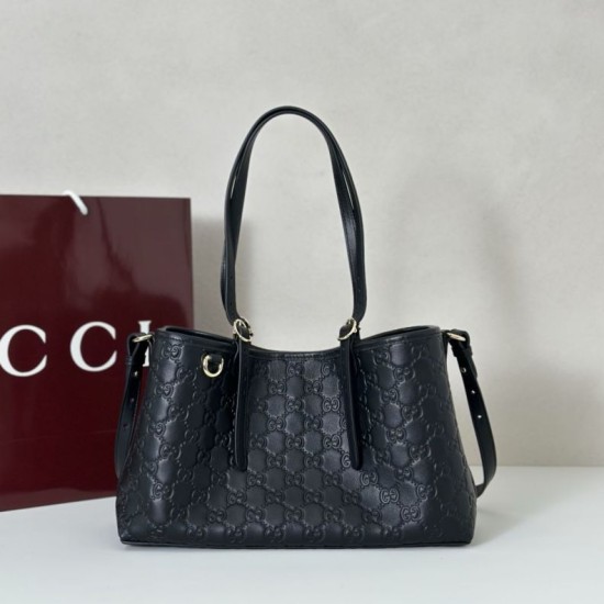 Replica Gucci 815214 GG Emblem medium tote bag Embossing Leather Black