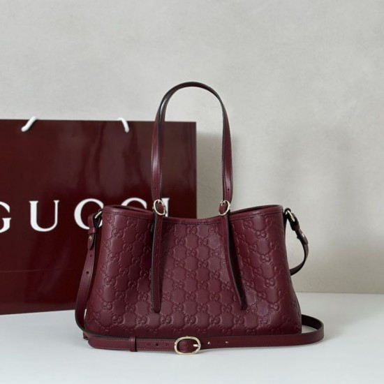 Replica Gucci 815214 GG Emblem medium tote bag Embossing Leather Red