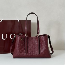 Replica Gucci 815214 GG Emblem medium tote bag Embossing Leather Red