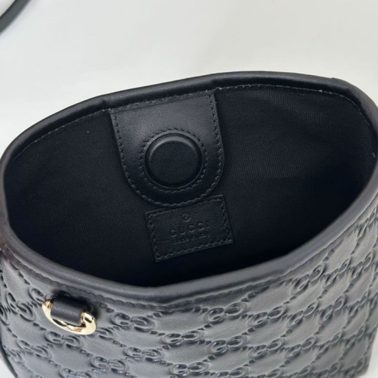 Replica Gucci 847090 GG Emblem nano bucket Bag black GG leather