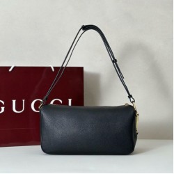 Replica Gucci Half Horsebit Mini/medium shoulder bag 860787 Grainy Leather Black