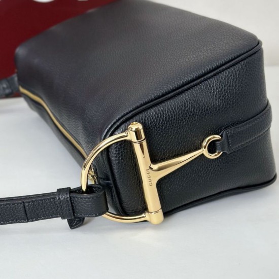 Replica Gucci Half Horsebit Mini/medium shoulder bag 860787 Grainy Leather Black
