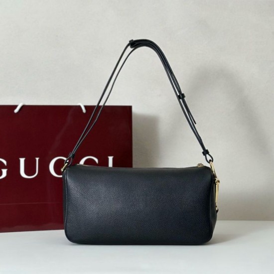 Replica Gucci Half Horsebit Mini/medium shoulder bag 860787 Grainy Leather Black
