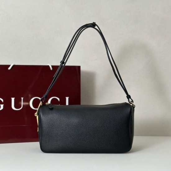Replica Gucci Half Horsebit Mini/medium shoulder bag 860787 Grainy Leather Black