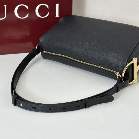 Replica Gucci Half Horsebit Mini/medium shoulder bag 860787 Grainy Leather Black