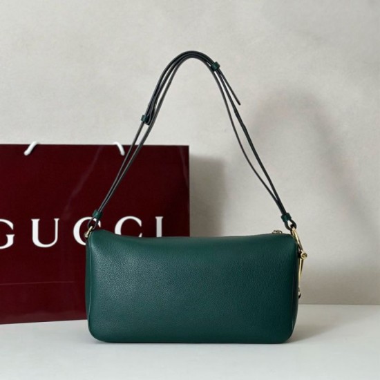 Replica Gucci Half Horsebit Mini/medium shoulder bag 860787 Grainy Leather Green