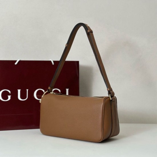 Replica Gucci Half Horsebit Mini/medium shoulder bag 860787 Grainy Leather Brown