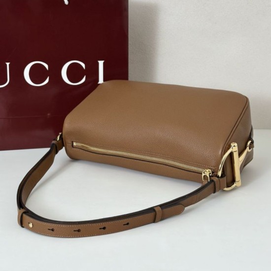 Replica Gucci Half Horsebit Mini/medium shoulder bag 860787 Grainy Leather Brown