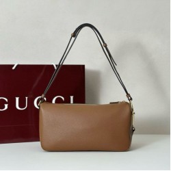 Replica Gucci Half Horsebit Mini/medium shoulder bag 860787 Grainy Leather Brown