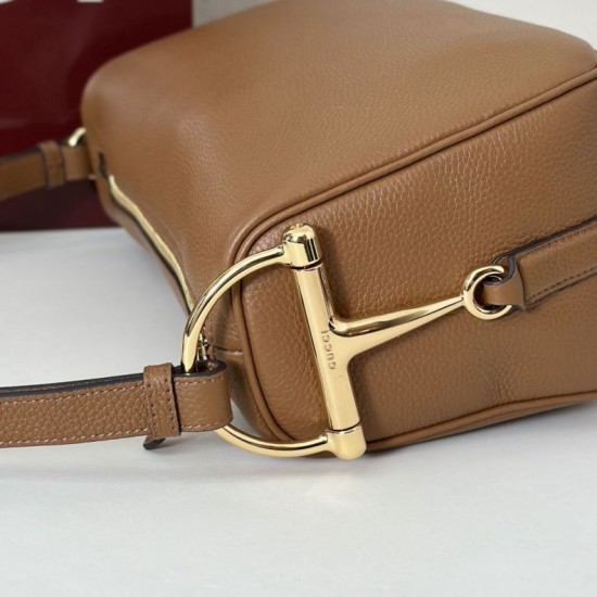Replica Gucci Half Horsebit Mini/medium shoulder bag 860787 Grainy Leather Brown