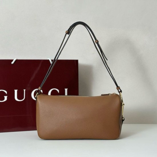 Replica Gucci Half Horsebit Mini/medium shoulder bag 860787 Grainy Leather Brown