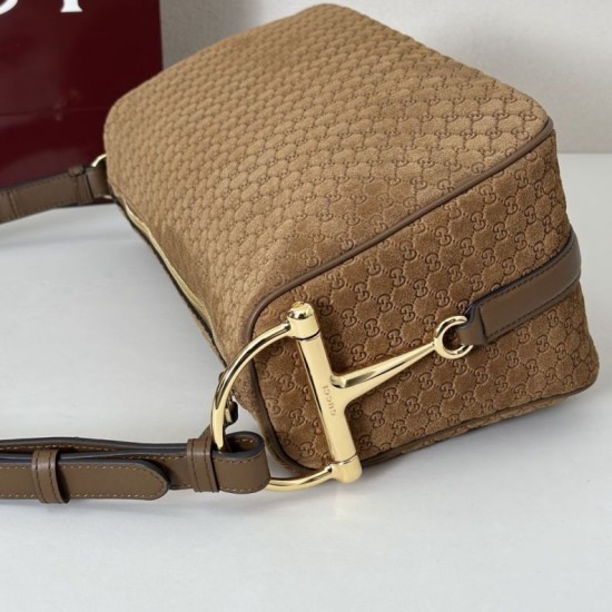Replica Gucci Half Horsebit Mini/medium shoulder bag 860787 Suede Brown