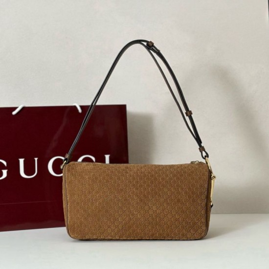 Replica Gucci Half Horsebit Mini/medium shoulder bag 860787 Suede Brown