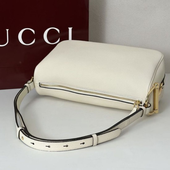 Replica Gucci Half Horsebit Mini/medium shoulder bag 860787 Grainy Leather White