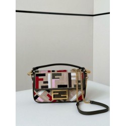 Replica Fendi Baguette Mini Bag in Canvas with Multicolor FF Embroidery Fake Fendi Baguette Mini Bag in Canvas with Multicolor FF Embroidery Replica