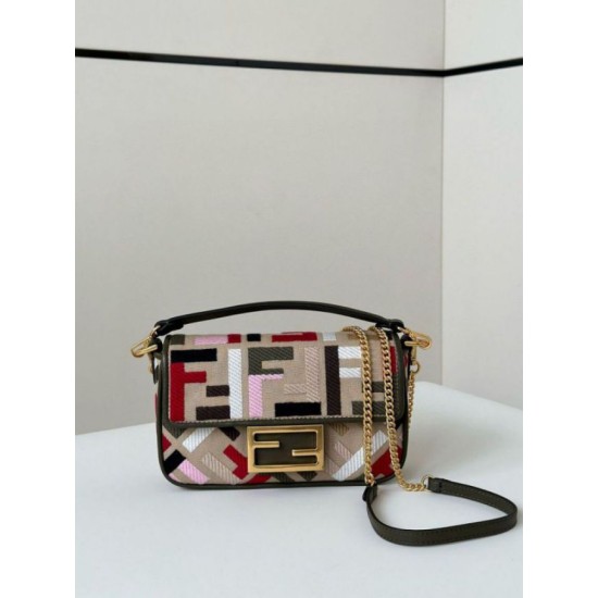 Replica Fendi Baguette Mini Bag in Canvas with Multicolor FF Embroidery Fake Fendi Baguette Mini Bag in Canvas with Multicolor FF Embroidery Replica